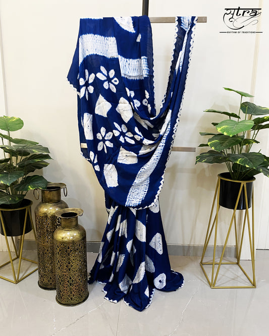 Modal Silk Bandhani Blue Saree - Sutra Saree