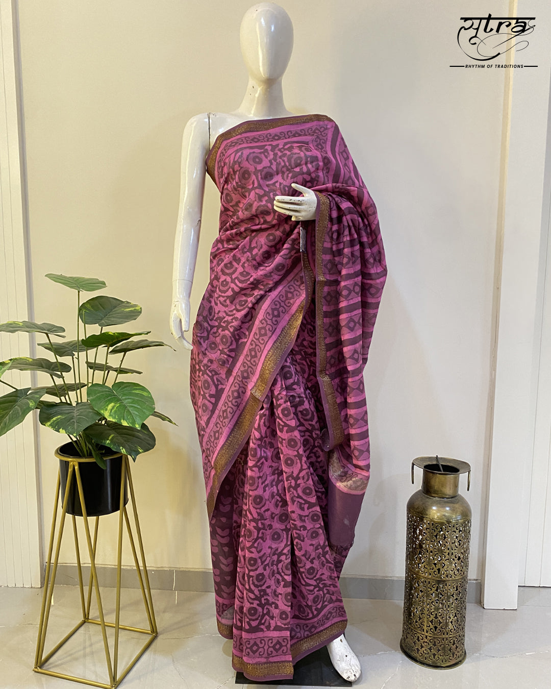 Muslin Cotton Handblock  Saree - Sutra Saree