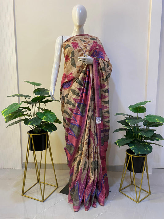 Raw Silk Traditional Print Saree - Sutra Saree